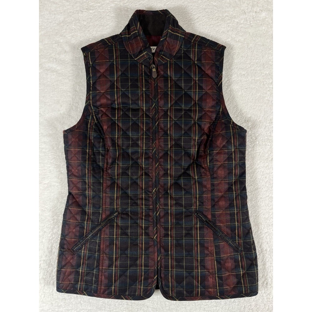 Orvis Thinsulate Quilted Plaid Full Zip Vest Pockets Corduroy Collar Sz XS NWOT‎